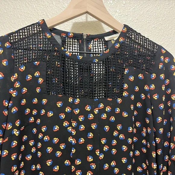 Meadow Rue Anthropologie Women XS Black Printed Crochet Tunic 70s Boho Hippie - Picture 4 of 13